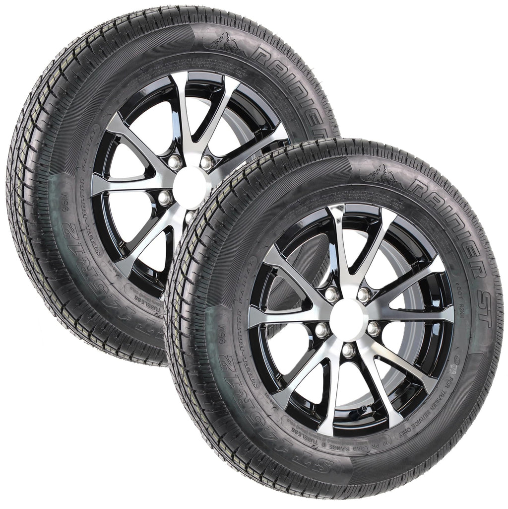 2-Pack Radial Trailer Tire Rim Assembly 145/R12 Black 5 Lug T565
