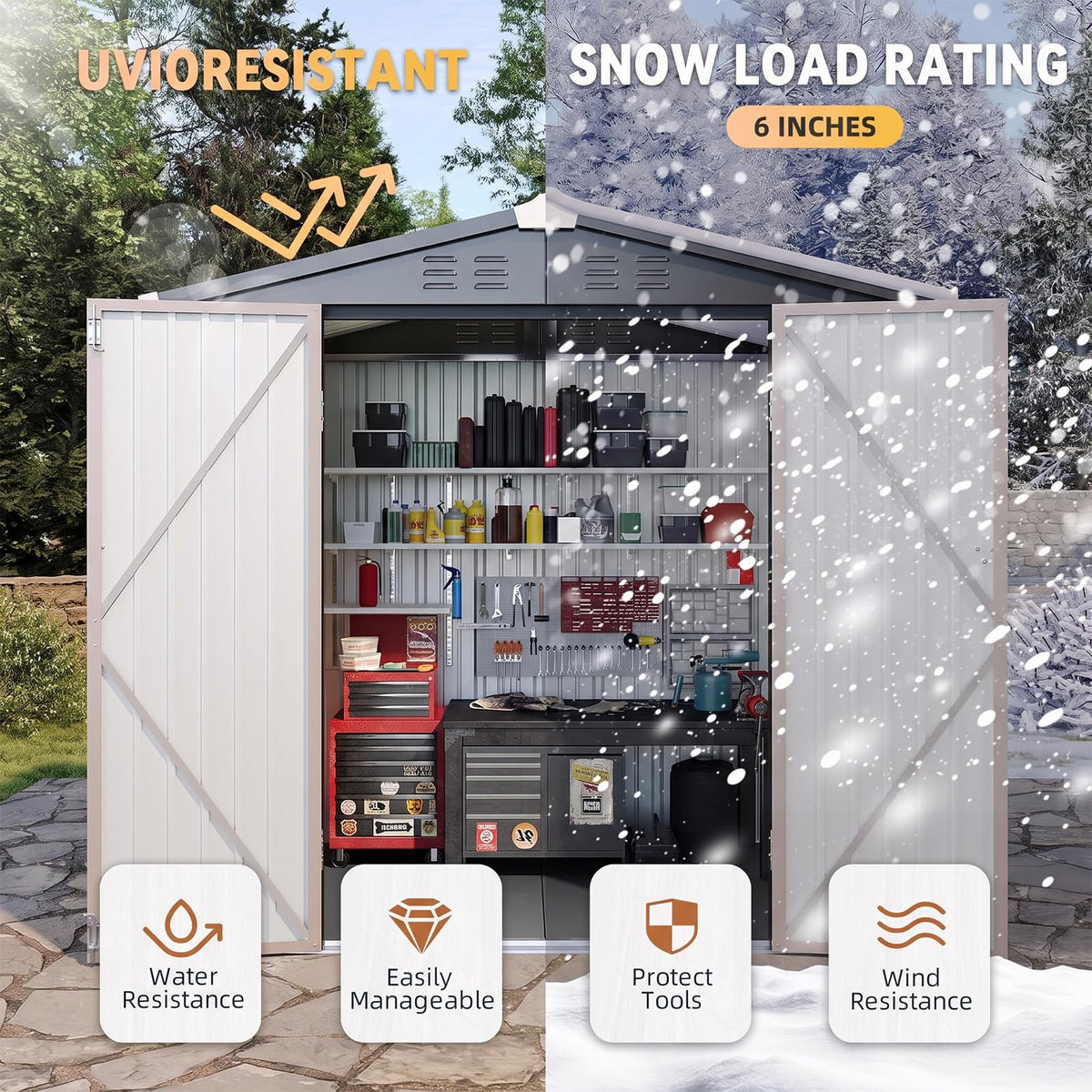 Brown Galvanized Steel Outdoor Storage Shed M913366