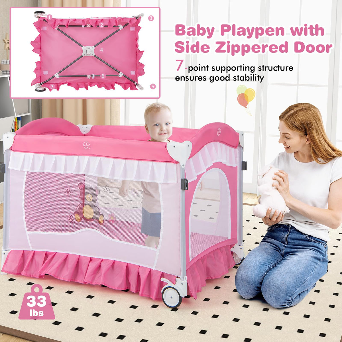 4-in-1 Baby Playard with Bassinet, Changing Table and Carry Bag S4781