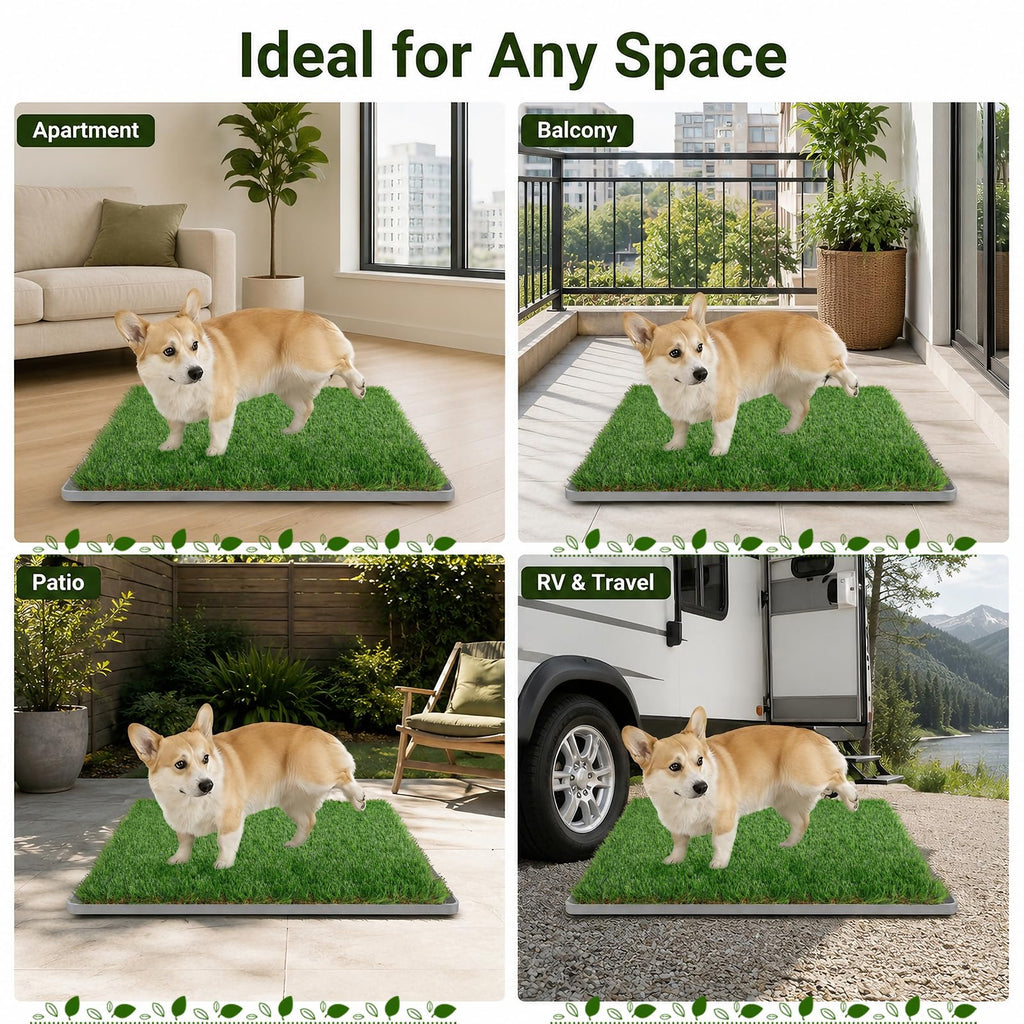 Dog Grass Pad with Tray 20" x 24" Artificial Grass Pee Pads with Non-Slip Grey Silicone Tray & 2 Replacement Grass Mats D619