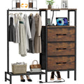 Brown 3 Drawer Fabric Dresser with Hanging Rack N491