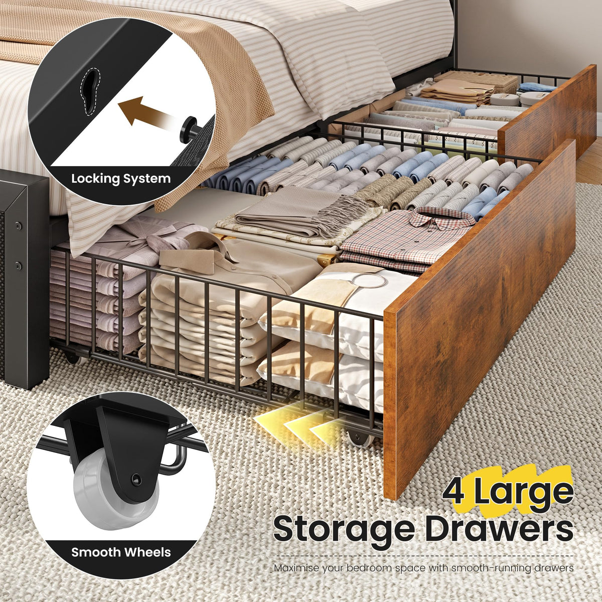 King Size Bed Frame with 4 Drawers M164