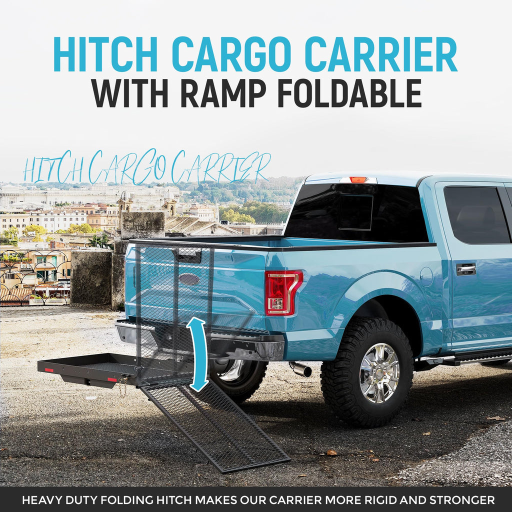 46.2 X 26.8 X 38.7 Inch Foldable Hitch Cargo Carrier with Ramp 500 Lbs H9895