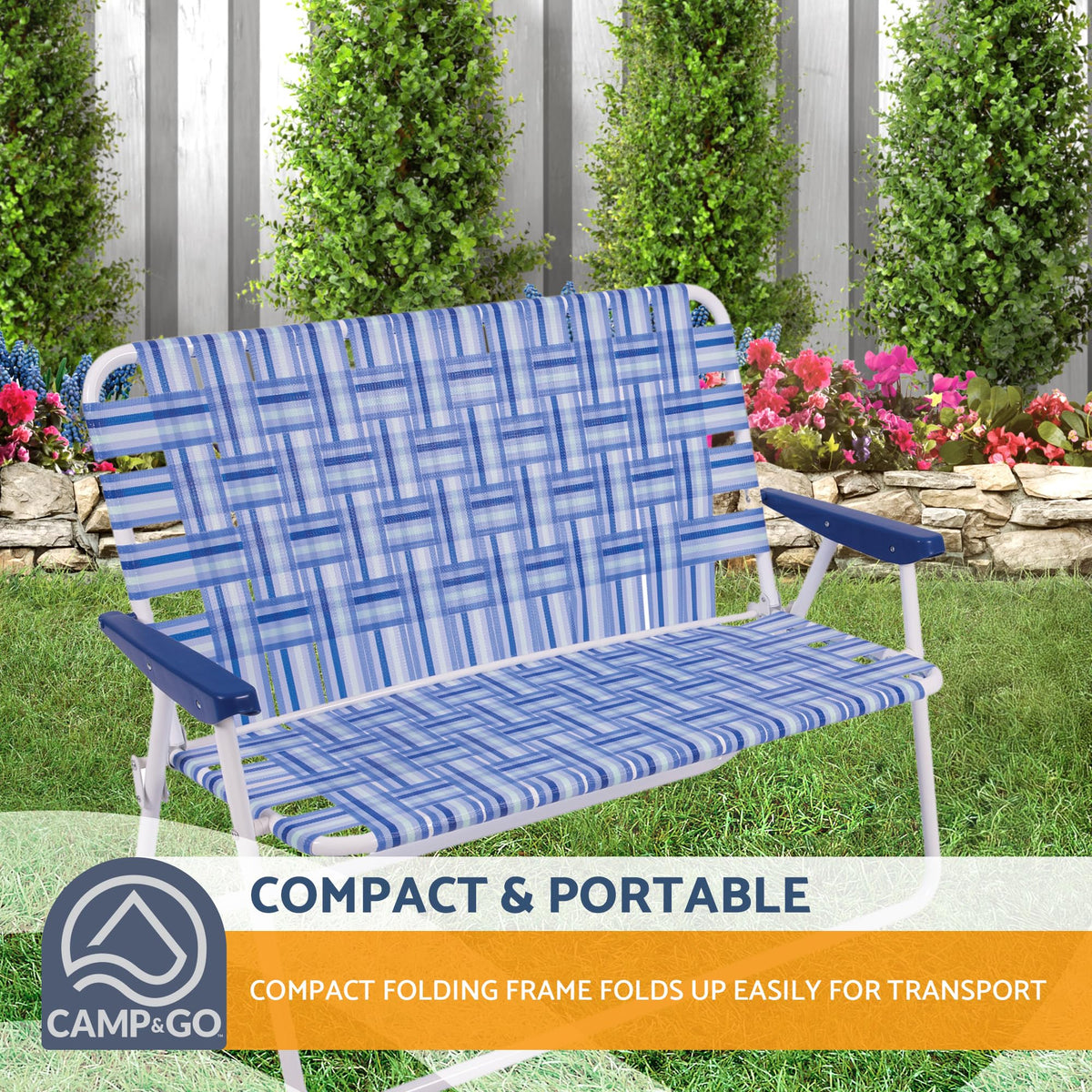 Blue/White Double-Wide Folding Web Lawn Chair R691