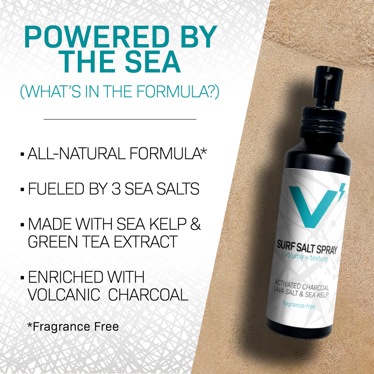 Sea Salt Spray for Men, Hair & Beard Volumizing Texture Spray with Activated Charcoal, Sea Kelp & Green Tea, Fragrance Free Refill, 30 Fl Oz S514046