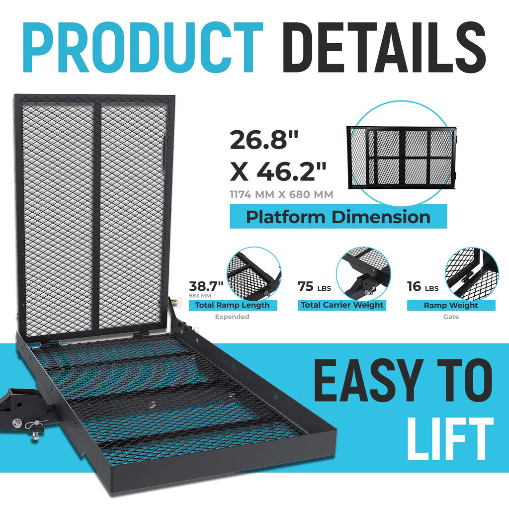 46.2 X 26.8 X 38.7 Inch Foldable Hitch Cargo Carrier with Ramp 500 Lbs H9895