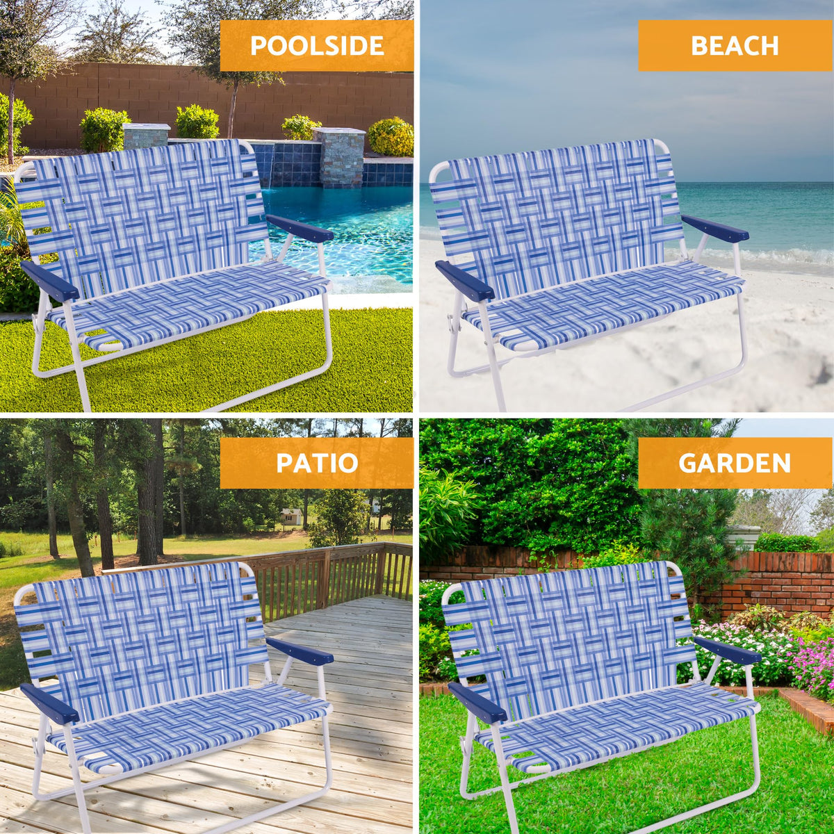 Blue/White Double-Wide Folding Web Lawn Chair R691