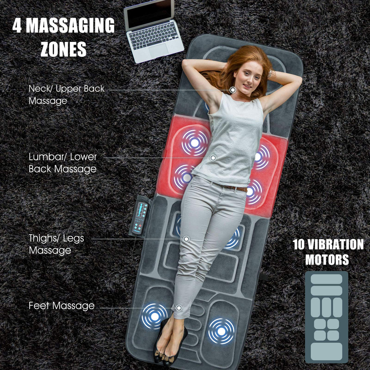 Massage Mat with 10 Vibrating Motors Heating Pad M800655