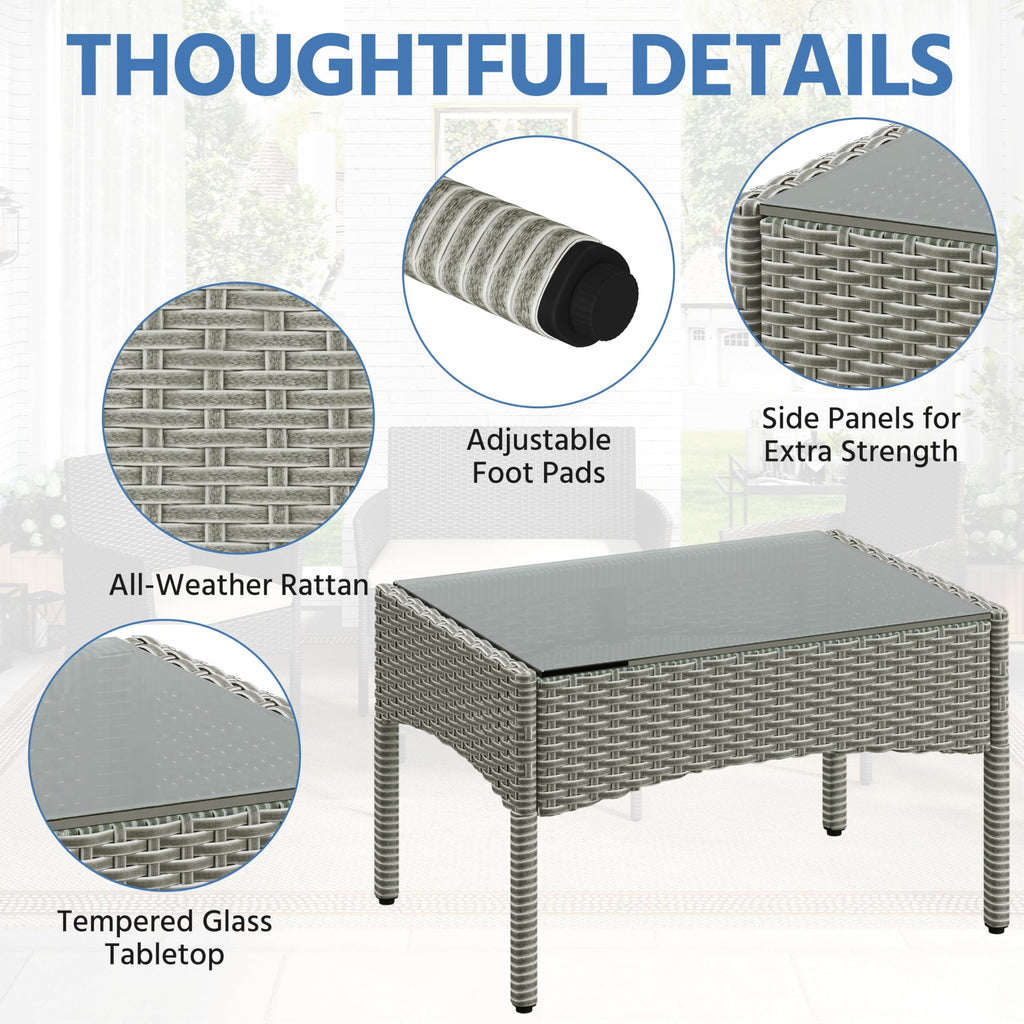 4 Pieces Rattan Wicker Patio Furniture Set with Cushion and Glass Table D405730