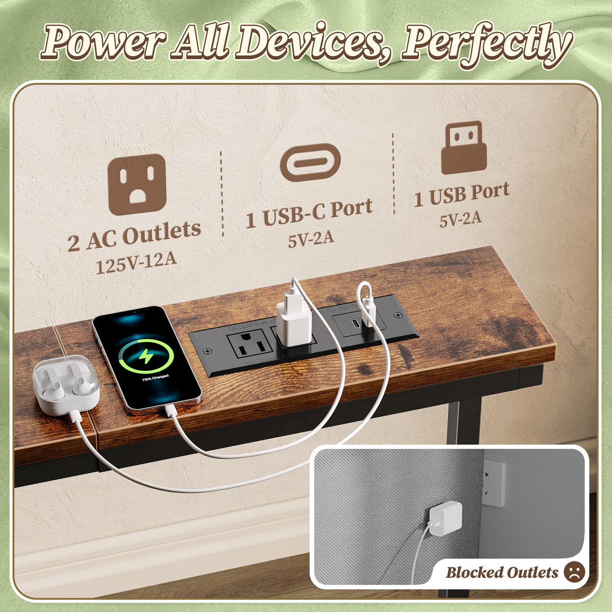 Extendable Behind Couch Table with Outlets K30996